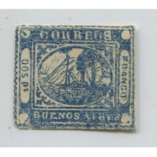 ARGENTINA 1858 GJ 05a BARQUITO ESTAMPILLA NUEVA CON INFIMA ENTRADA EN ANGULO INFERIOR IZQUIERDO CON VARIEDAD DOBLE IMPRESIÓN PARCIAL, MUY RARA U$ 550